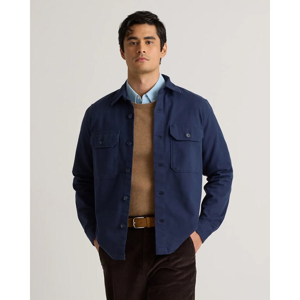 Quince Mens Navy Overshirt Jacket L Stretch Cotton Shirt Jacket Workwear Minimal
